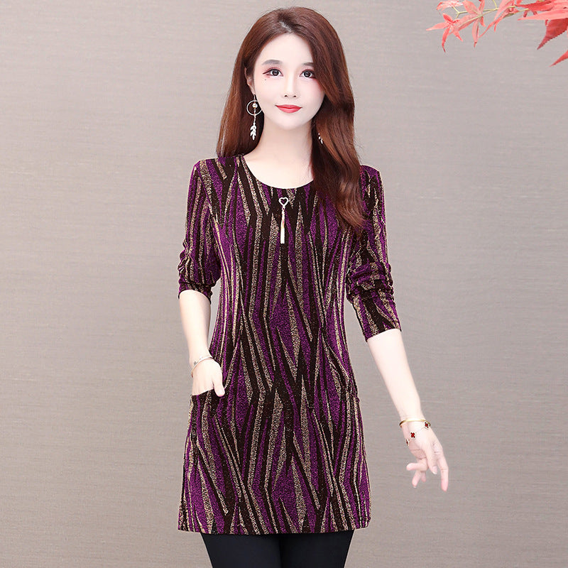 Lurex Mid-length Bottoming Shirt Plus Velvet Thick Plus Size Top