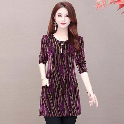 Lurex Mid-length Bottoming Shirt Plus Velvet Thick Plus Size Top