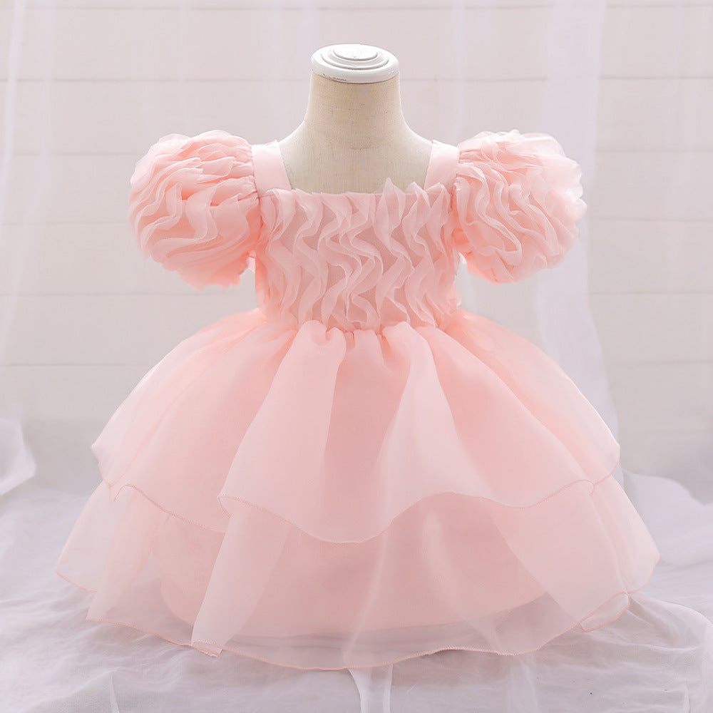 Pleated Puff Sleeve Umbrella Princess Dress