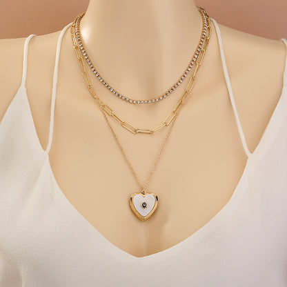 European and American cross-border new product gold lock stacking multi-layer necklace, letter tag fashion personality chocker clavicle chain female