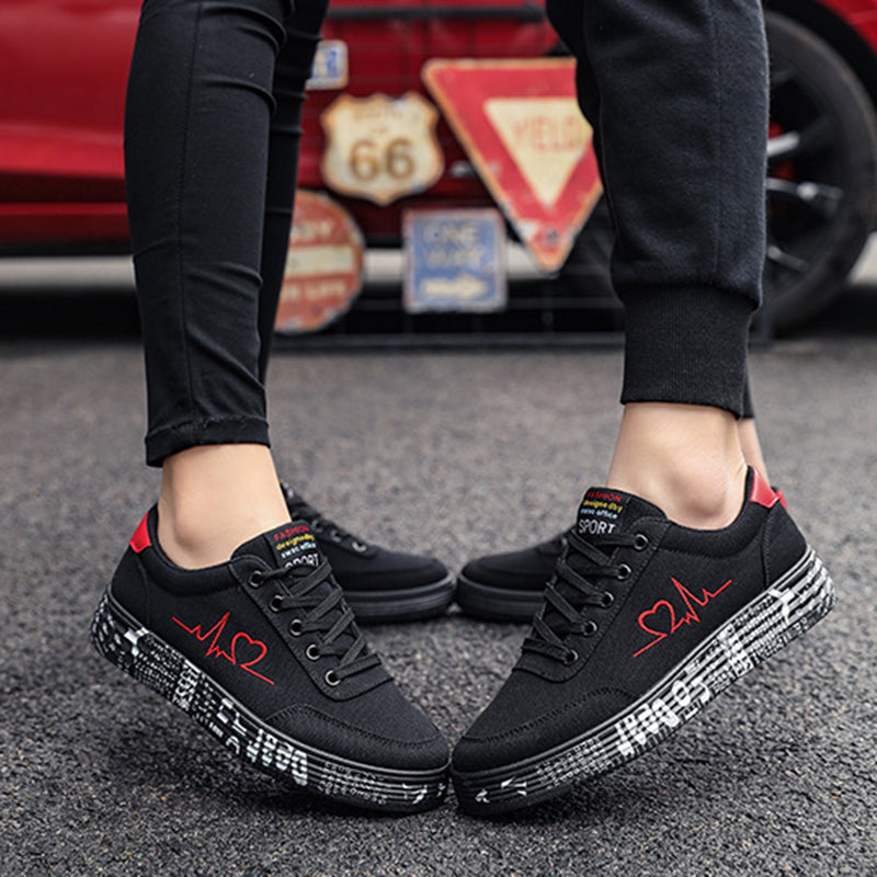 Love Print Canvas Shoes Women Men Flats Lace-up Casual Shoes Lover Sports Shoes Valentines Day - FLIPSTYLEZLLC