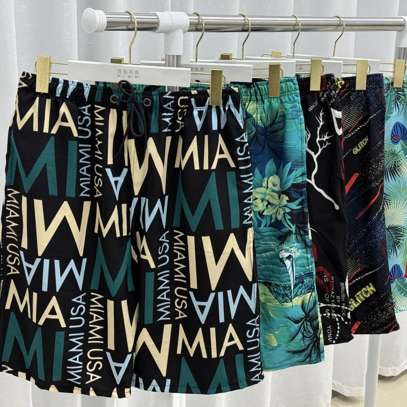 Summer Beach Pants Men's Loose Casual Fifth Pants Ice Silk High Elasticity Quick-drying