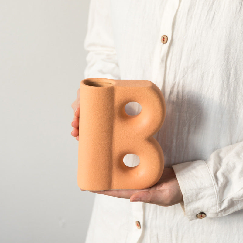 Frosted Letters AB Ceramic Vase Decoration European Retro Large-caliber Matte