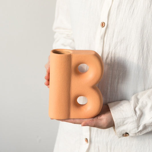 Frosted Letters AB Ceramic Vase Decoration European Retro Large-caliber Matte