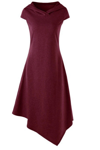 Back Hollow-out Underleg Asymmetric Hooded Midi Dress