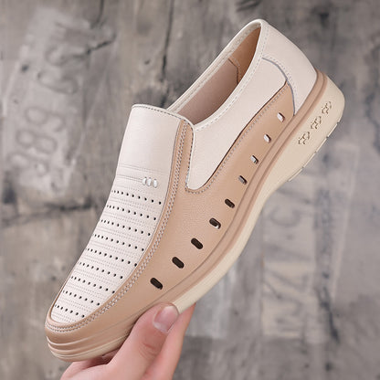 Men's Leather Shoes Casual Leather Shoes Hollow Soft Bottom Soft Leather Non-slip Middle-aged People's Shoes