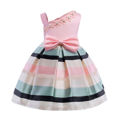 Pearl European And American Little Girl Princess Dress Temperament Striped Dress Children's Clothing