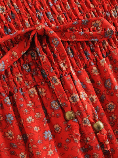 Printed cutout red sunflower skirt