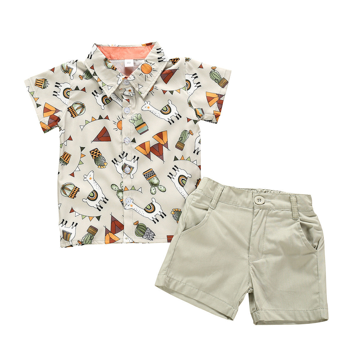 Summer Short-sleeved Cartoon Shirt And Shorts Two-piece Children's Suit