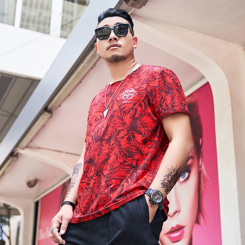 NEW LARGE plus size red CREATIVE ALL OVER  PRINT DESIGN T-shirt FOR MEN