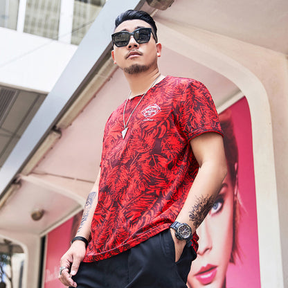 NEW LARGE plus size red CREATIVE ALL OVER  PRINT DESIGN T-shirt FOR MEN