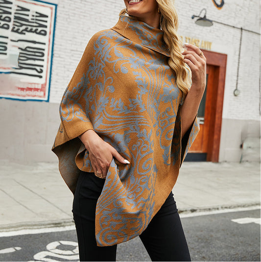 New Product Wish Side Lapel Printed Cape Shawl Sweater Outside