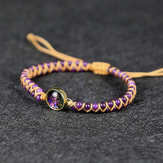 Starry Universe Purple Natural Stone Woven Yoga Bracelet