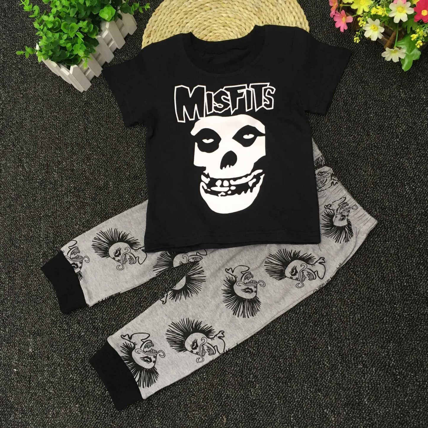 Infant Children's Suit Skull Cotton Children Short Sleeve Blouse And Pants