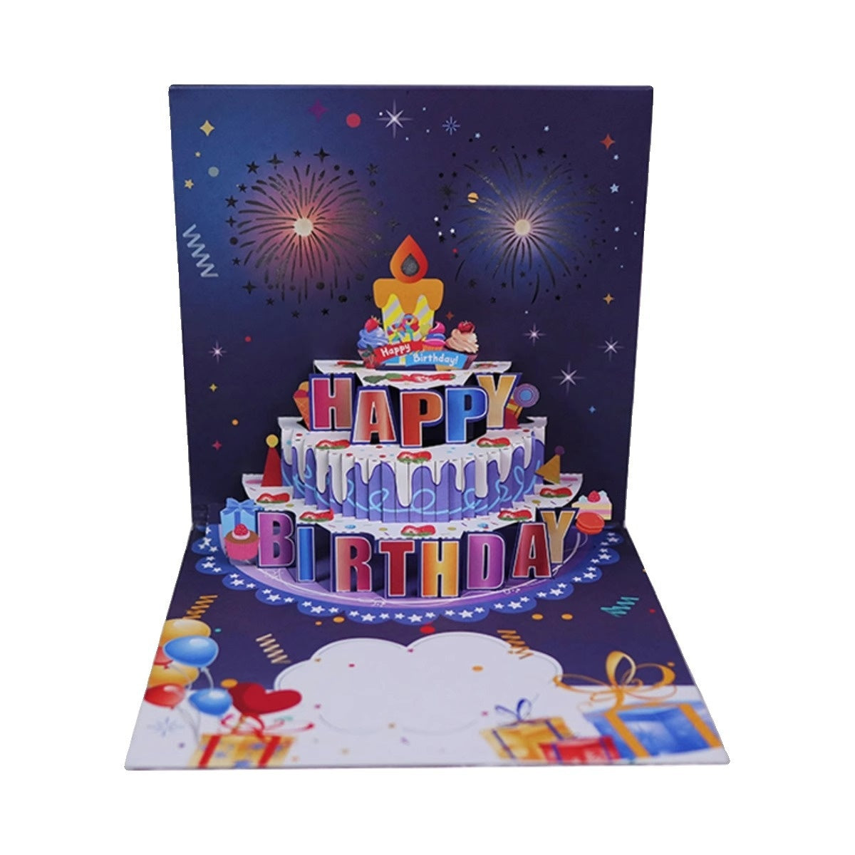 Ins Style Birthday Cake Music Light 3D Stereoscopic Greeting Cards High-end Creative Fireworks Display Effect Audio Card Cross-border