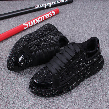Elevated Casual Glossy Thick Soled Hot Diamond Men's Shoes