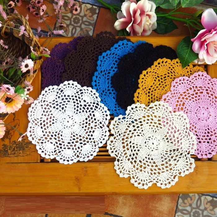 Handmade Crochet Flower Shooting Props Cotton Round Table Mat