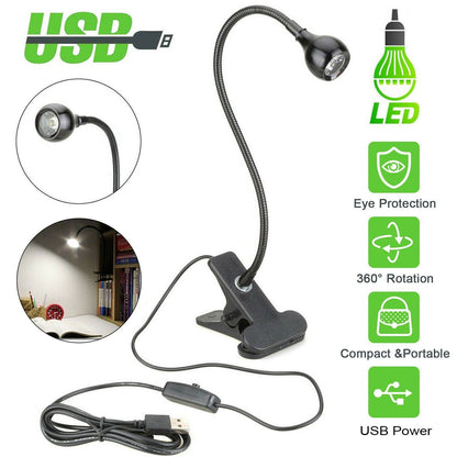 USB Flexible Reading LED Bright Light Book Lamp Clip-on Beside Bed Desk Table