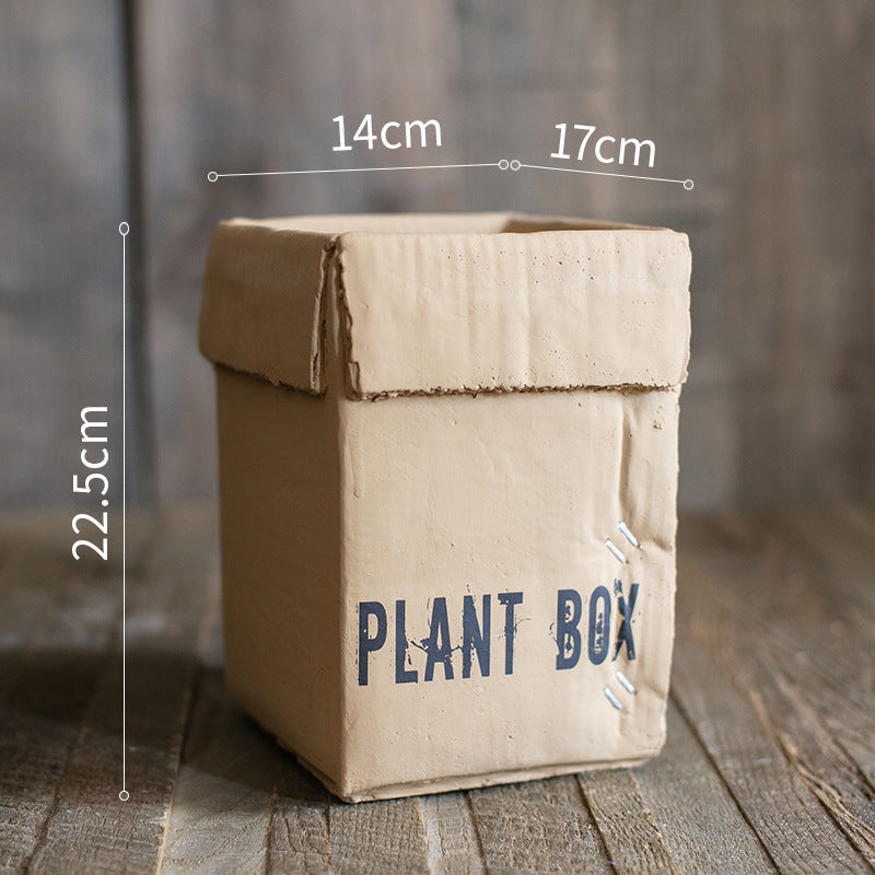 Cement Brown Paper Box Flowerpot Creative Planting Indoor Balcony
