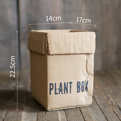 Cement Brown Paper Box Flowerpot Creative Planting Indoor Balcony