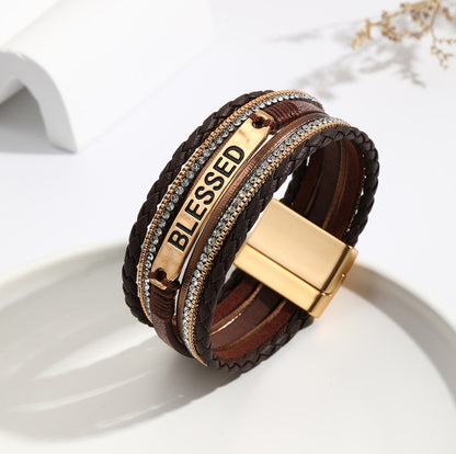 Ethnic style PU leather bracelet alloy sheet