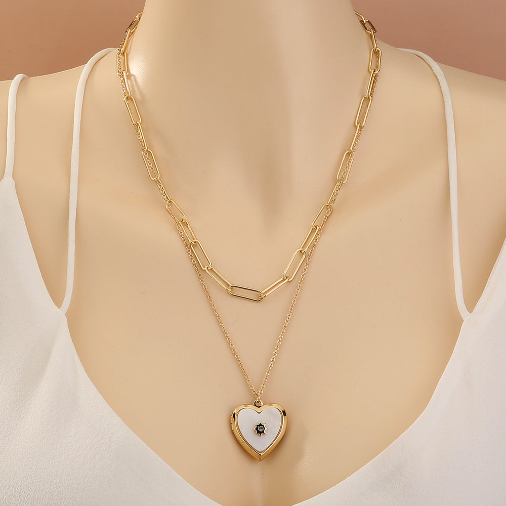 European and American cross-border new product gold lock stacking multi-layer necklace, letter tag fashion personality chocker clavicle chain female