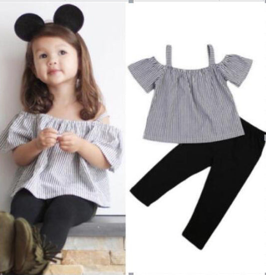 Shelby Top & Pants Set Summer Short-sleeved Sling Strapless Striped Shirt Trousers Two-piece Children's Suit