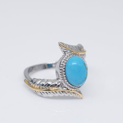 Zhen Rong wish hot selling new products, European and American extravagant inlaid Green Turquoise feather ring color ring party engagement ring