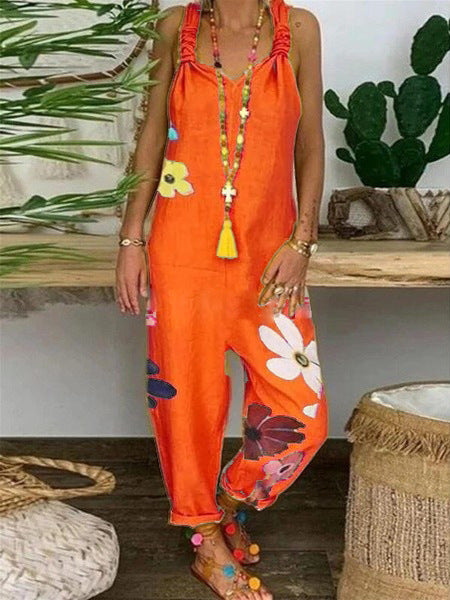 Loose Casual Women's Plus Size Linen Suspenders Pants