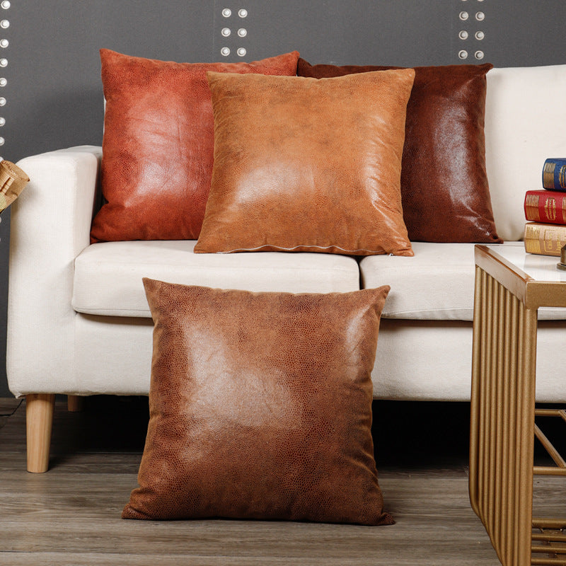 Retro Leather Sofa Pillowcase Cover With Gilded Backrest Cushion