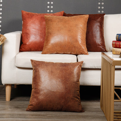 Retro Leather Sofa Pillowcase Cover With Gilded Backrest Cushion