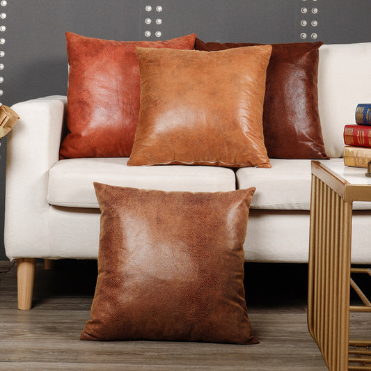 Retro Leather Sofa Pillowcase Cover With Gilded Backrest Cushion