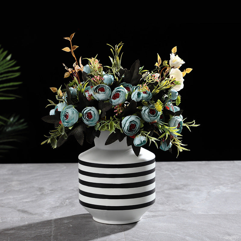 Black And White Striped Ceramic Vase Light Luxury Modern Home