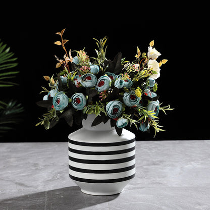 Black And White Striped Ceramic Vase Light Luxury Modern Home