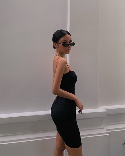 Homemade double-layer mirror out of the street, a single product sexy hot girl was thin, buttocks short skirt, ice silk flat neck suspender dress, female