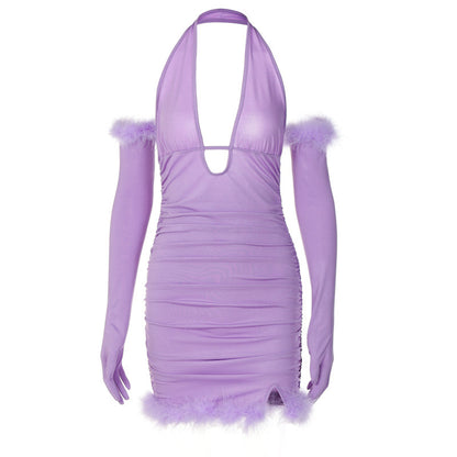 Women Short Skirt Halter Neck Back Dress