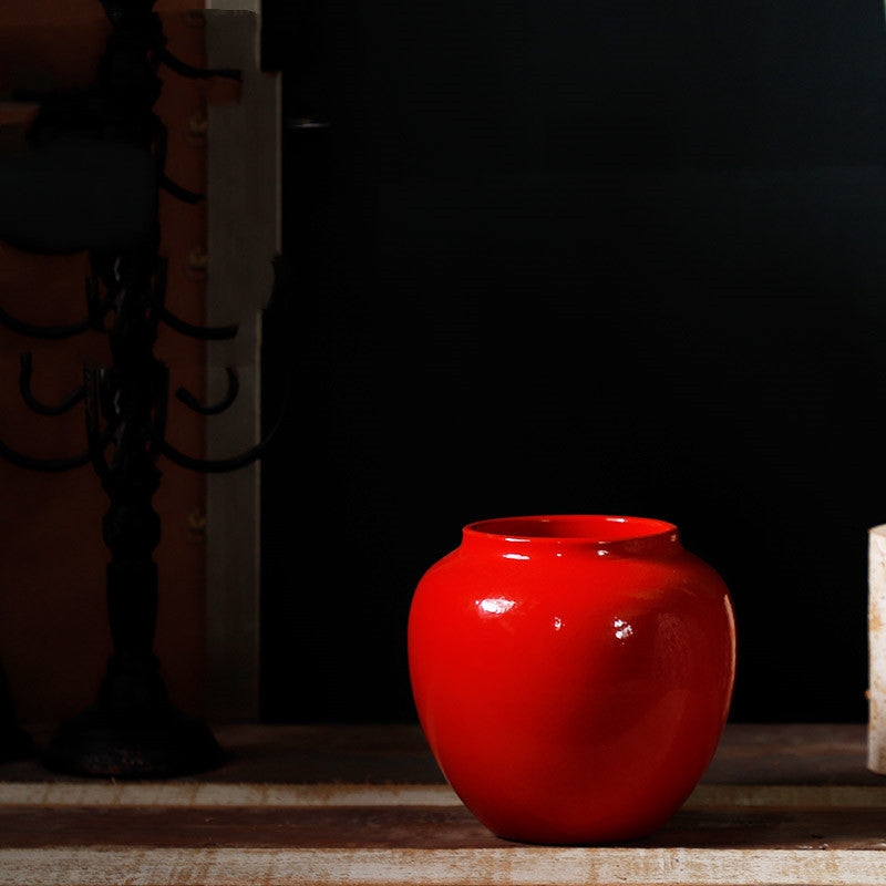 Ceramic Red Living Room Creative Home Decoration Fake Flower Vase