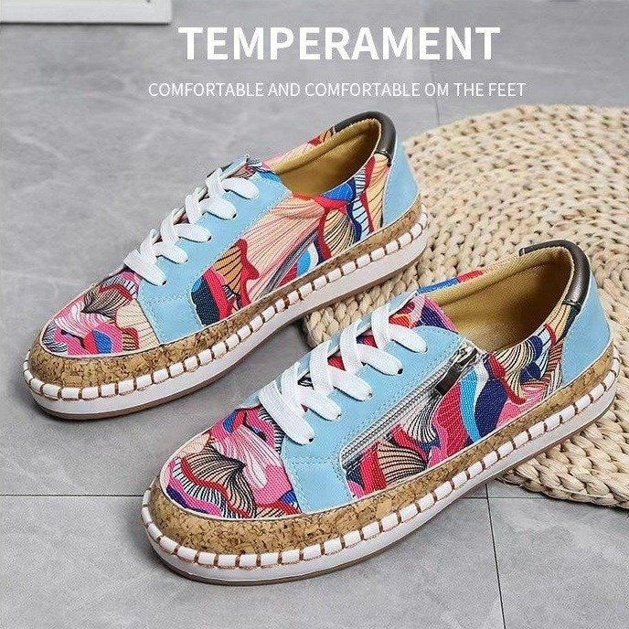 Ethnic Style Printed Flats Shoes Casual Side Zip Slip-on Shoes Loafers Women - FLIPSTYLEZLLC