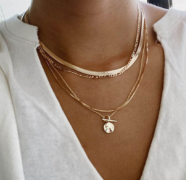 Women's Personalized Alloy Round Pendant Multi-layer Necklace