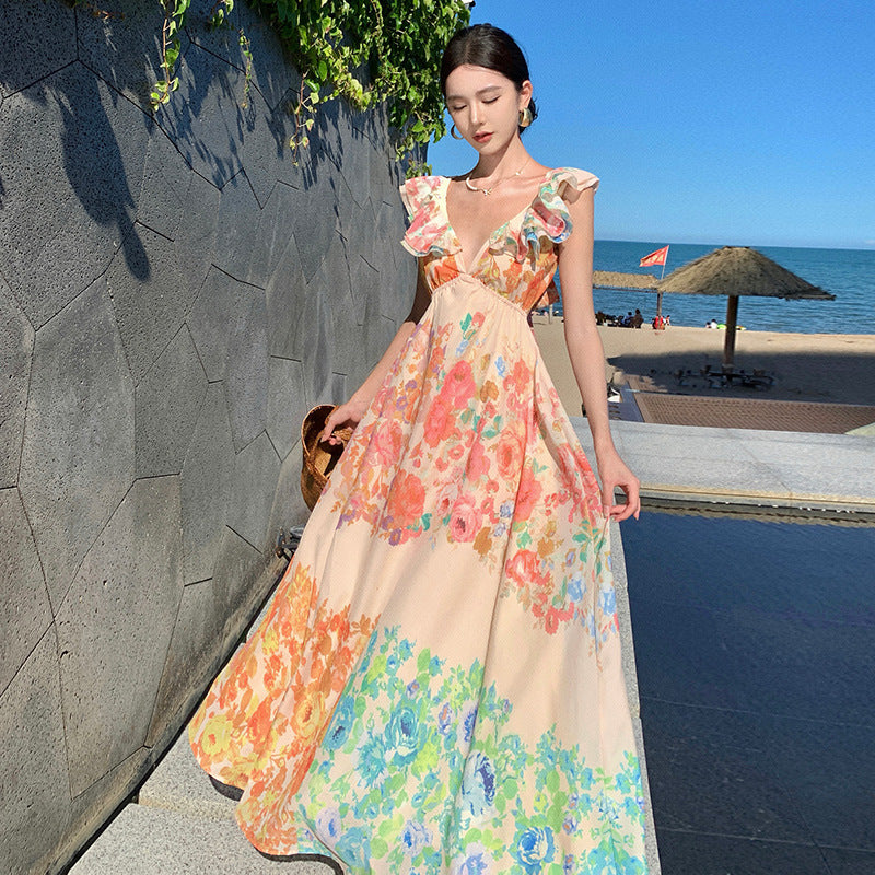 Female Summer Sexy Hot Girl Hollow Backless Beach Vacation Dress