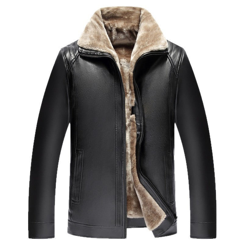 Men's Fur One-piece Leather Coat With Velvet