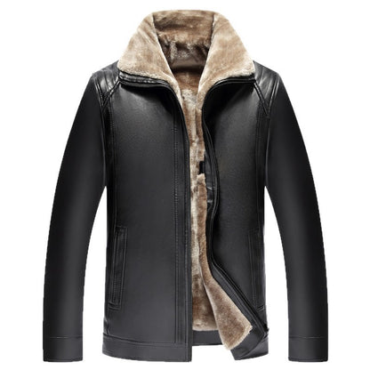 Men's Fur One-piece Leather Coat With Velvet