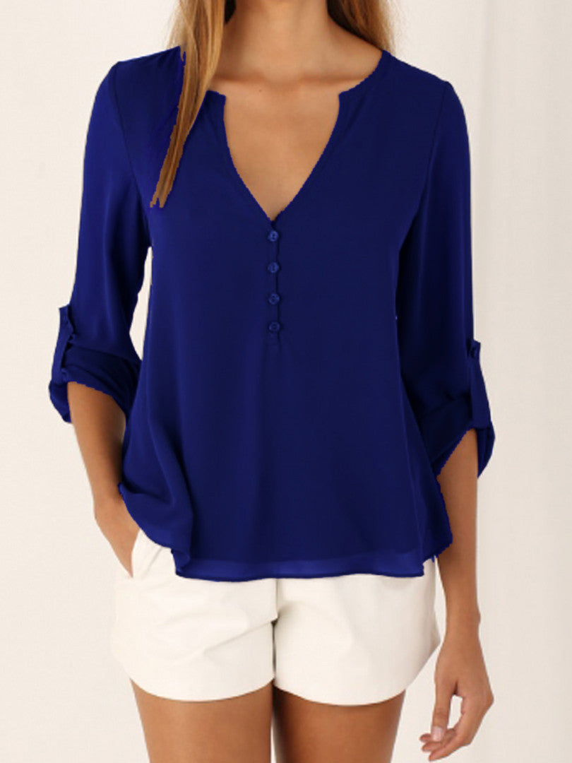 V-neck loose plus size chiffon shirt