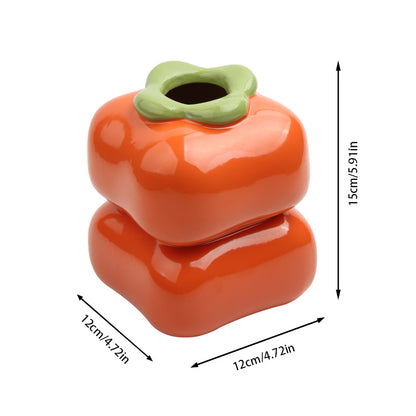 1pc Spring New Year New Chinese Persimmon Vase Flower Arrangement Pen Holder Ceramic Sculpture Means Everything Is Satisfactory