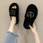 Leisure Plus Size Plush Slippers With Metal Decoration