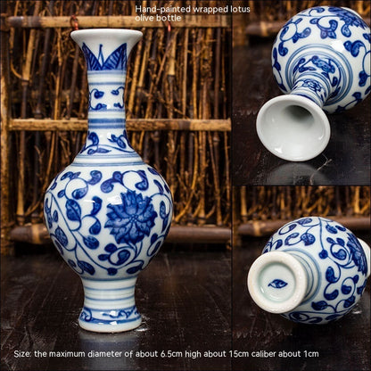 Jingdezhen Ceramic Small Vase Hydroponic Antique Shelf Ornament Hand-painted Blue And White Porcelain Bottle Souvenirs
