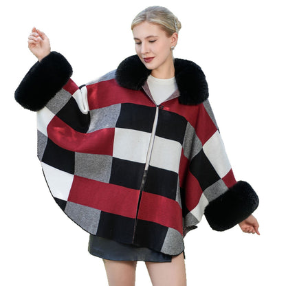 Fashion Autumn And Winter Imitation Fur Thickened Plaid Coat Knitted All-matching Fur Shawl
