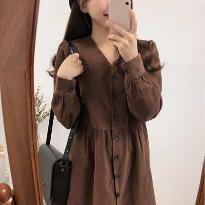 Buttoned Long Sleeve Plus Size Dress