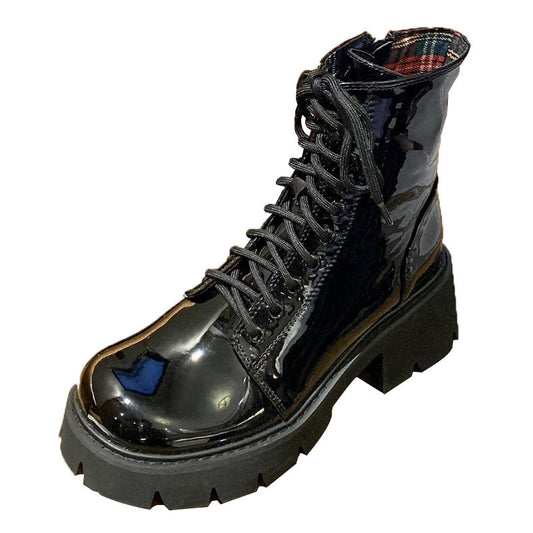 Women's British style thick heel round toe Martin boots