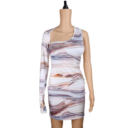White-Brown Woodgrain Print One Sleeve  Back